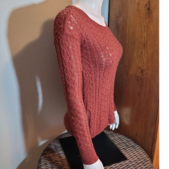 American Eagle AEO Terracotta Orange Cable Knit Sweater Sz XS Side Zipper Unique - Picture 13 of 13